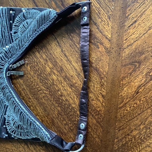 Aldo Brown nylon shoulder bag with silver & sequin design EUC - Picture 6 of 7